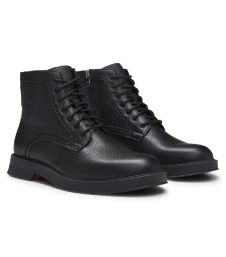 Grained-leather half boots with side zip, Black