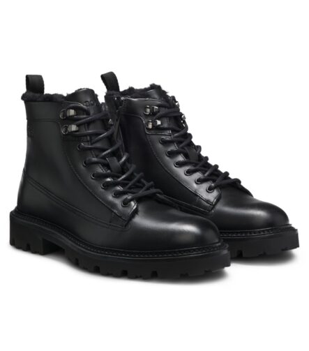 Leather half boots with faux-fur lining, Black
