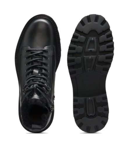Leather half boots with faux-fur lining, Black