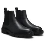 Grained leather boots with elasticated side panels, Black