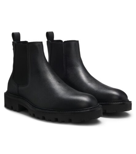 Grained leather boots with elasticated side panels, Black