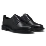 Leather Derby shoes with embossed logo, Black