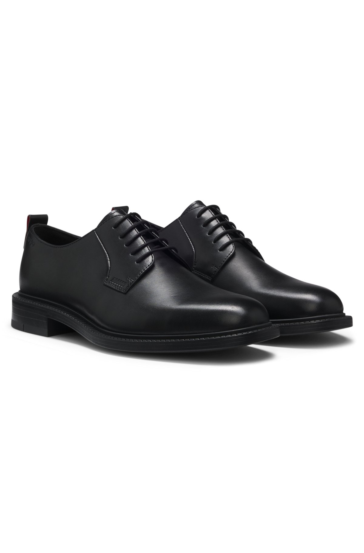 hbeu50552580_001-1 Leather Derby shoes with embossed logo, Black