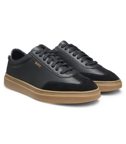 Grained-leather trainers with contrast backtab, Dark Grey