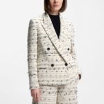 Regular-fit blazer in striped cotton-blend tweed, Beige Patterned