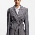 Regular-fit blazer in melange denim, Dark Grey