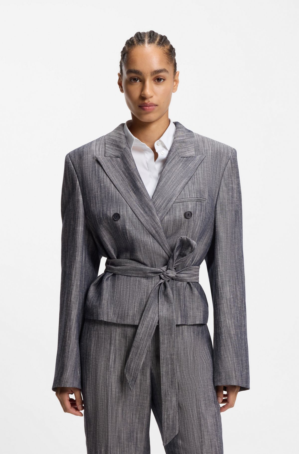 hbeu50553906_992 Regular-fit blazer in melange denim, Dark Grey