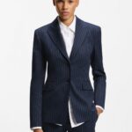 Regular-fit blazer with pinstripe, Dark Blue