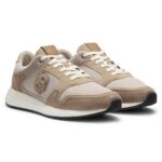 Suede trainers with Double B monogram, Light Beige