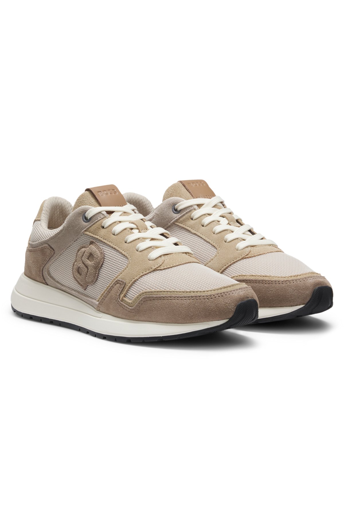 hbeu50554612_280-1 Suede trainers with Double B monogram, Light Beige