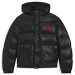 Water-repellent hooded jacket with logo patch, Black