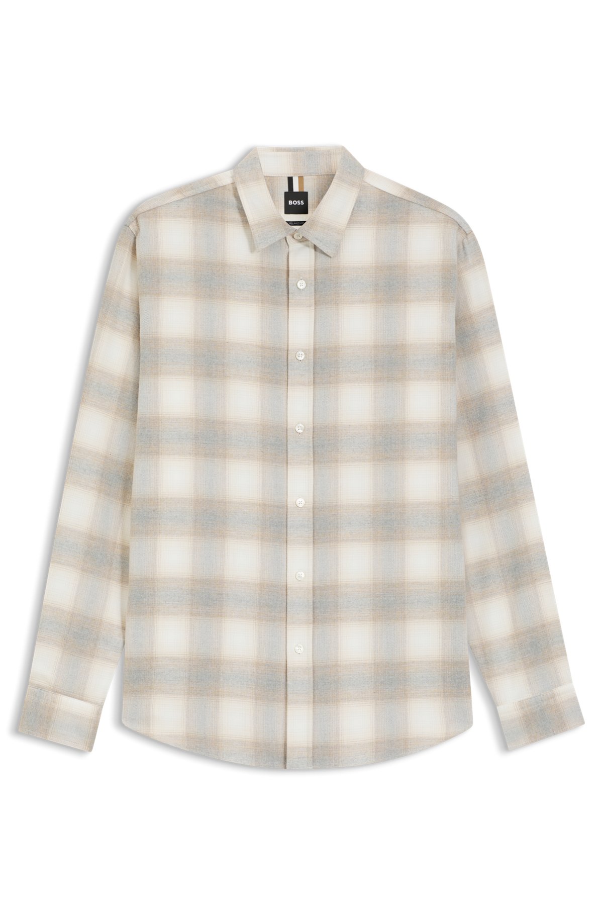 hbeu50557402_131-1 Relaxed-fit shirt in checked cotton flannel, White Patterned