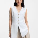 Slim-fit blazer with sleeveless styling, Light Blue