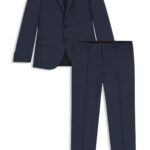 Two-piece slim-fit suit in micro-patterned wool, Blue