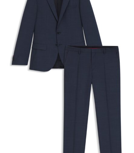 Two-piece slim-fit suit in micro-patterned wool, Blue