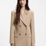 Double-breasted regular-fit blazer with hourglass shape, Beige