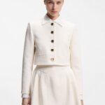 Regular-fit blazer in cotton-blend bouclé, Natural