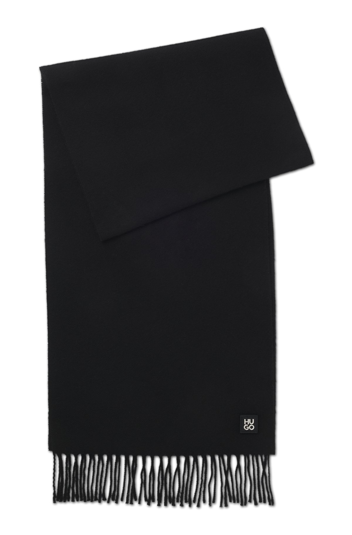 hbeu50558160_001-1 Wool scarf with stacked-logo trim, Black