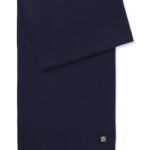 Wool scarf with stacked-logo trim, Dark Blue