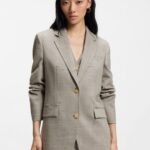 Regular-fit blazer in a wool blend, Beige Patterned