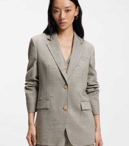 Regular-fit blazer in a wool blend, Beige Patterned