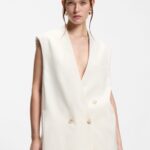 Sleeveless relaxed-fit blazer in a wool blend, Natural