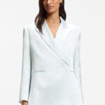 Relaxed-fit blazer in sateen with concealed closure, Light Blue