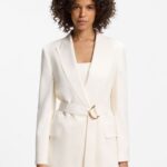 Relaxed-fit blazer with D-ring belt, Natural