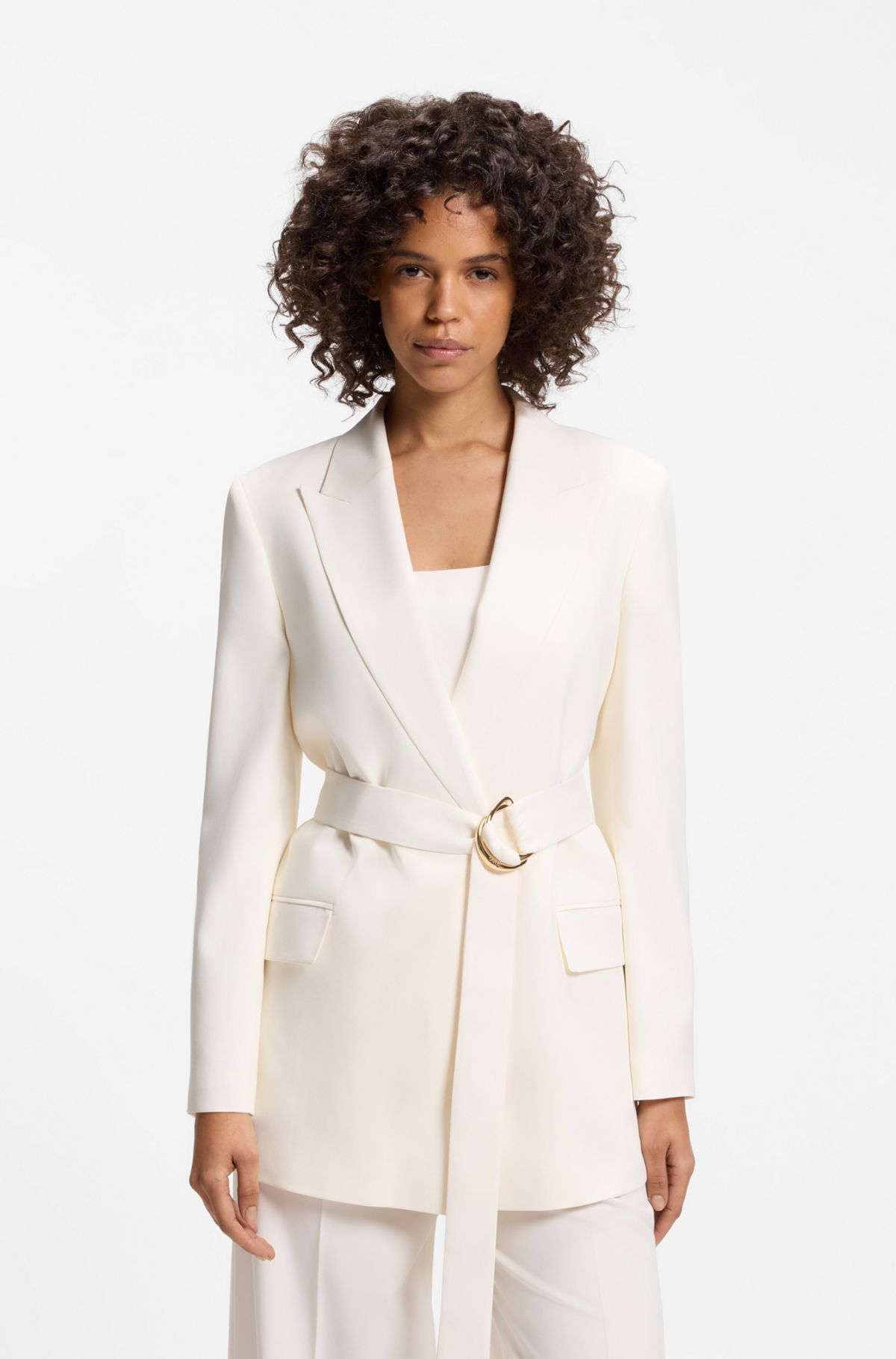 hbeu50559274_115 Relaxed-fit blazer with D-ring belt, Natural