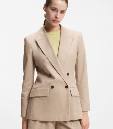 Regular-fit blazer in a pinstripe cotton blend, Patterned