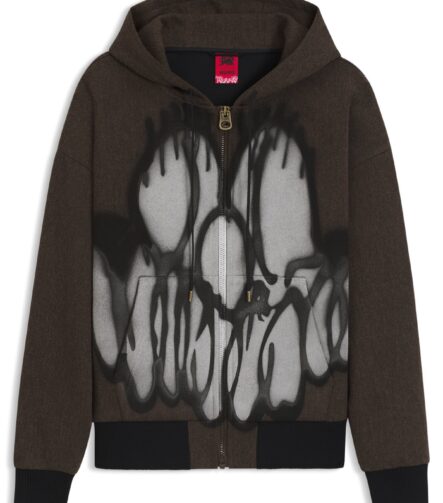 HUGO x RB by Slawn printed herringbone zip-through hoodie, Brown