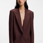 Relaxed-fit blazer in a virgin-wool blend, Dark Brown