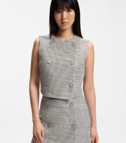 Striped double-breasted cropped cotton-blend vest, Patterned