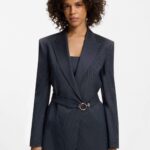 Regular-fit blazer with buckled belt, Blue stripes