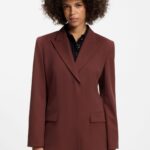 Relaxed-fit blazer in stretch fabric, Brown