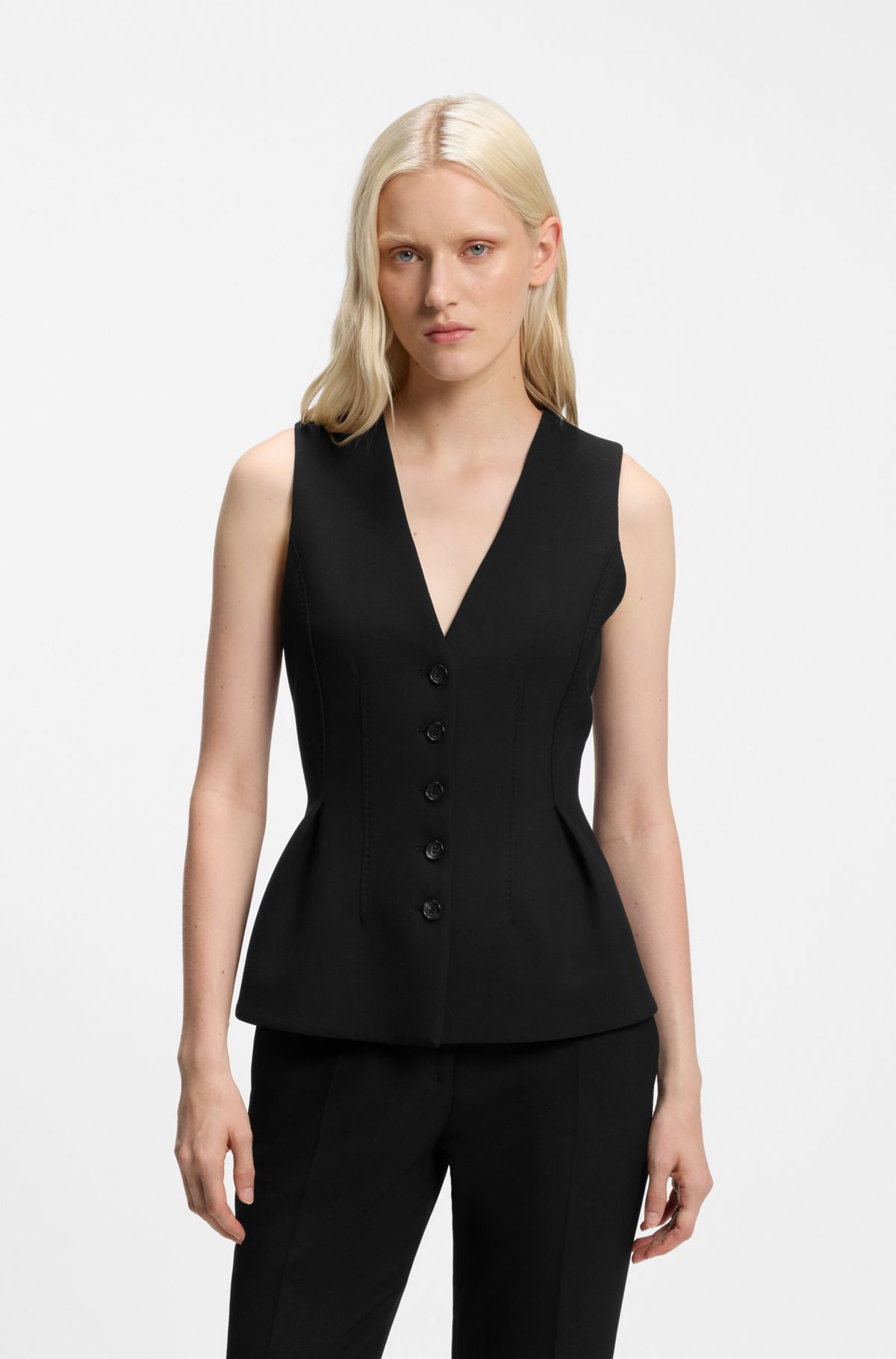 hbeu50564262_001 Sharp-fit waistcoat with peplum hem, Black