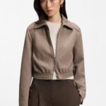 Regular-fit patterned blazer in stretch jersey, Brown