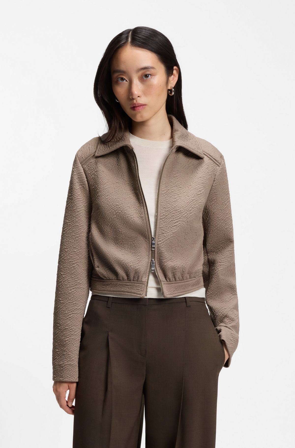 hbeu50564485_915 Regular-fit patterned blazer in stretch jersey, Brown