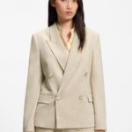Regular-fit blazer in textured slub fabric, Light Beige