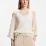 Oversized-fit sweater with open knit, Light Beige