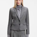 Slim-fit blazer in melange flannel, Grey