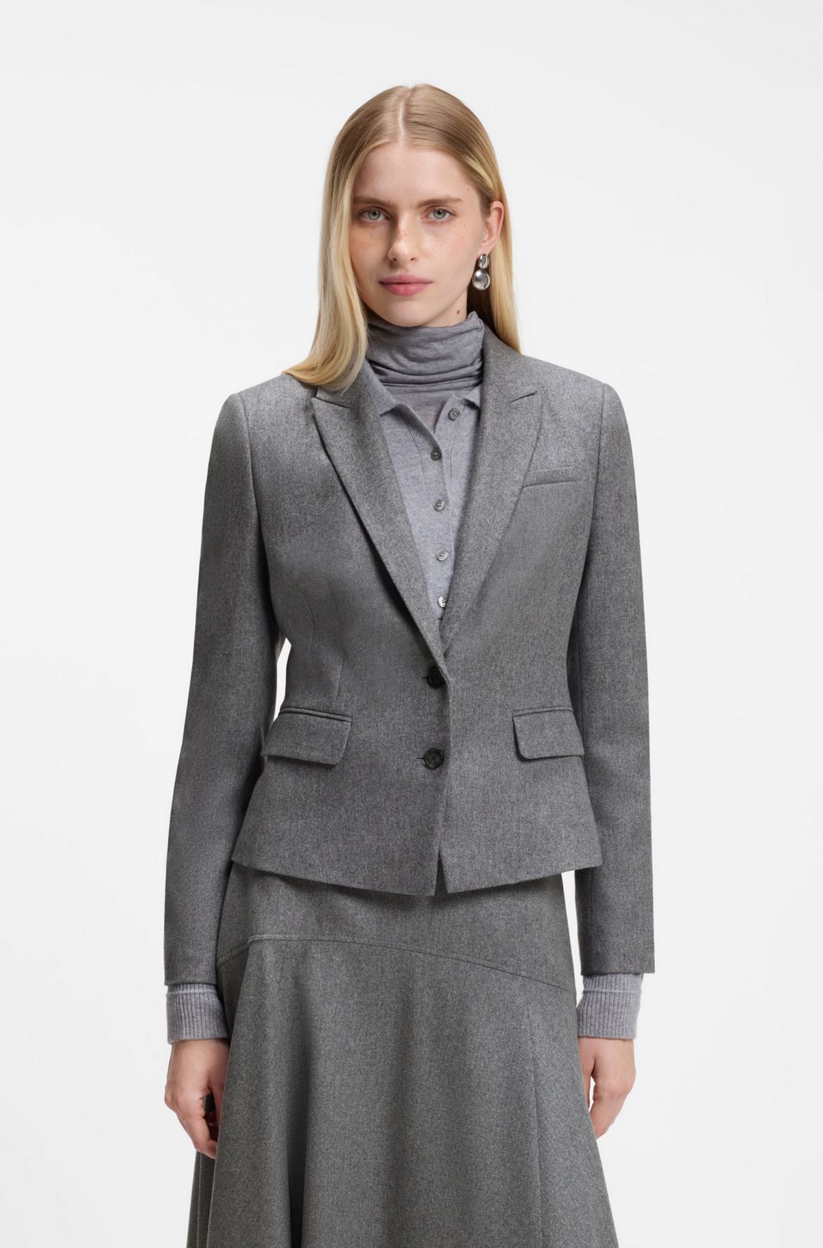 hbeu50567167_081 Slim-fit blazer in melange flannel, Grey