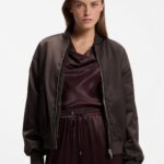 Reversible relaxed-fit bomber in satin and faux fur, Dark Brown
