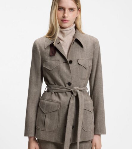 Regular-fit jacket in herringbone-structured flannel, Patterned