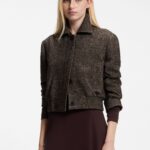 Bomber-style jacket in herringbone fabric, Dark Grey