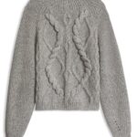 Cable-knit sweater in mouliné virgin wool, Grey