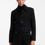 Boxy cropped jacket in sequinned boucle, Black