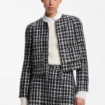 Checked boucle jacket with A-line cut, Patterned