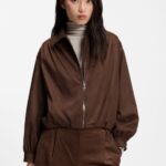 Relaxed-fit zip-up jacket in faux suede, Brown