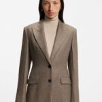 Slim-fit textured blazer, Brown Patterned